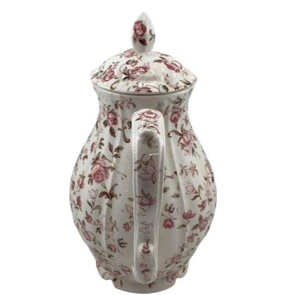 Rare Vintage Nasco Rose Garden White & Pink Floral Coffee Pot Teapot With Lid