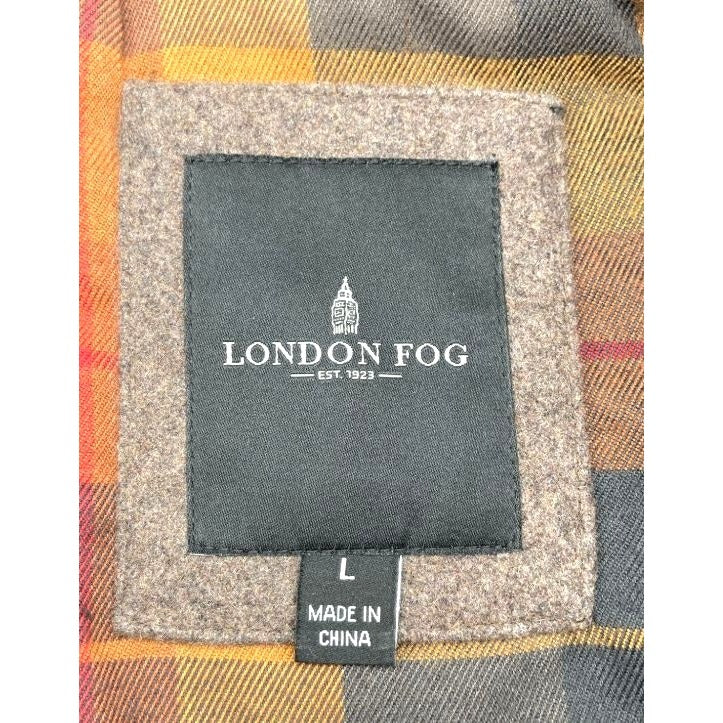 London Fog Men's Brown Wool Blend Trench Coat Size L With Plaid Lining & Scarf
