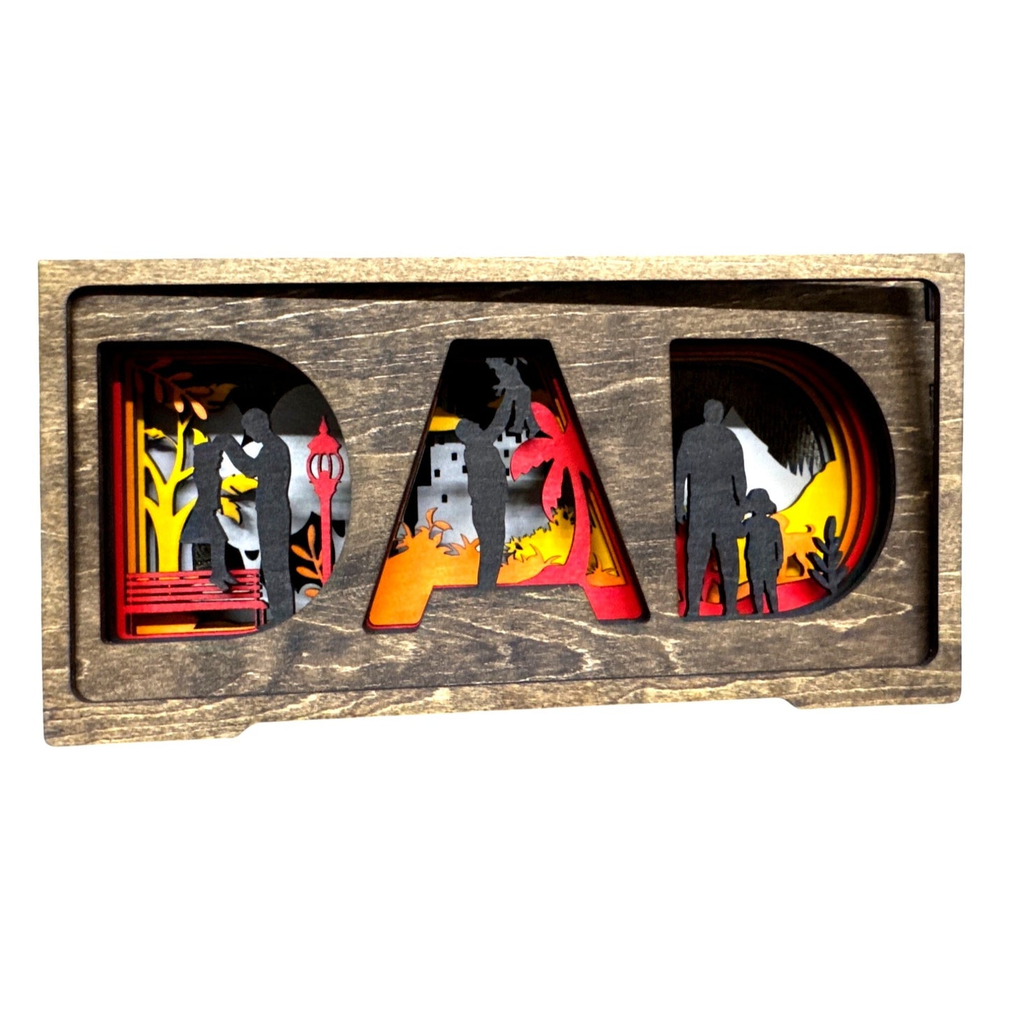 Custom Dad-Themed Wooden Shadow Box With Multilayered Laser-Cut Design
