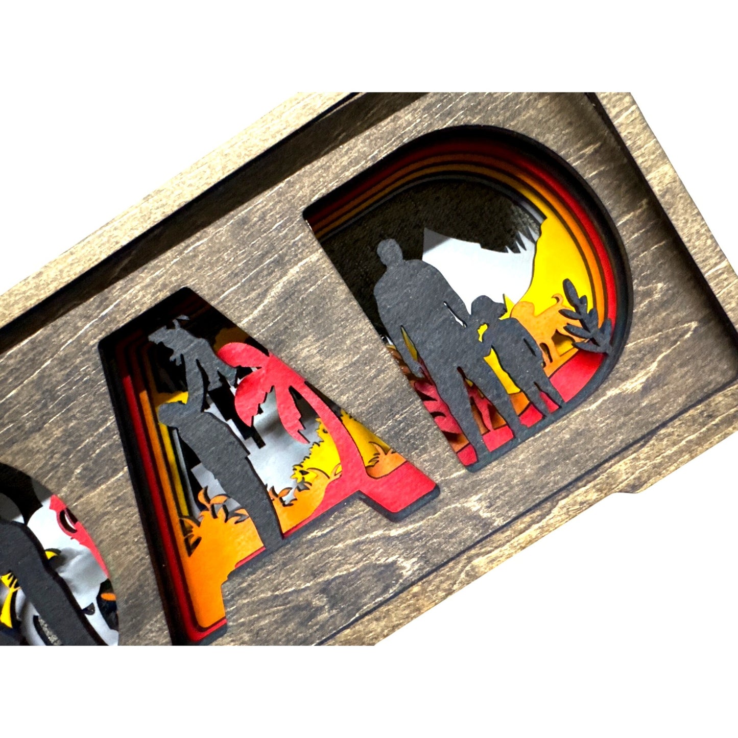 Custom Dad-Themed Wooden Shadow Box With Multilayered Laser-Cut Design