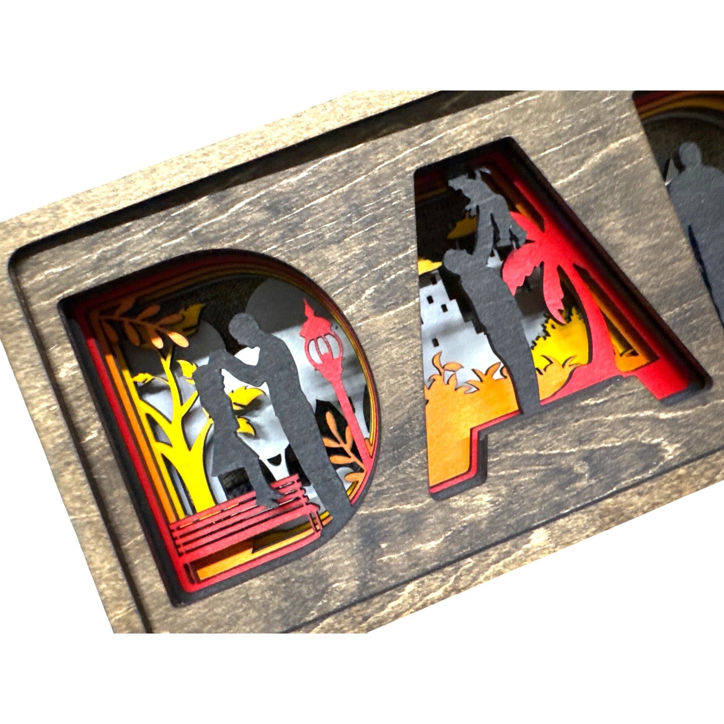 Custom Dad-Themed Wooden Shadow Box With Multilayered Laser-Cut Design