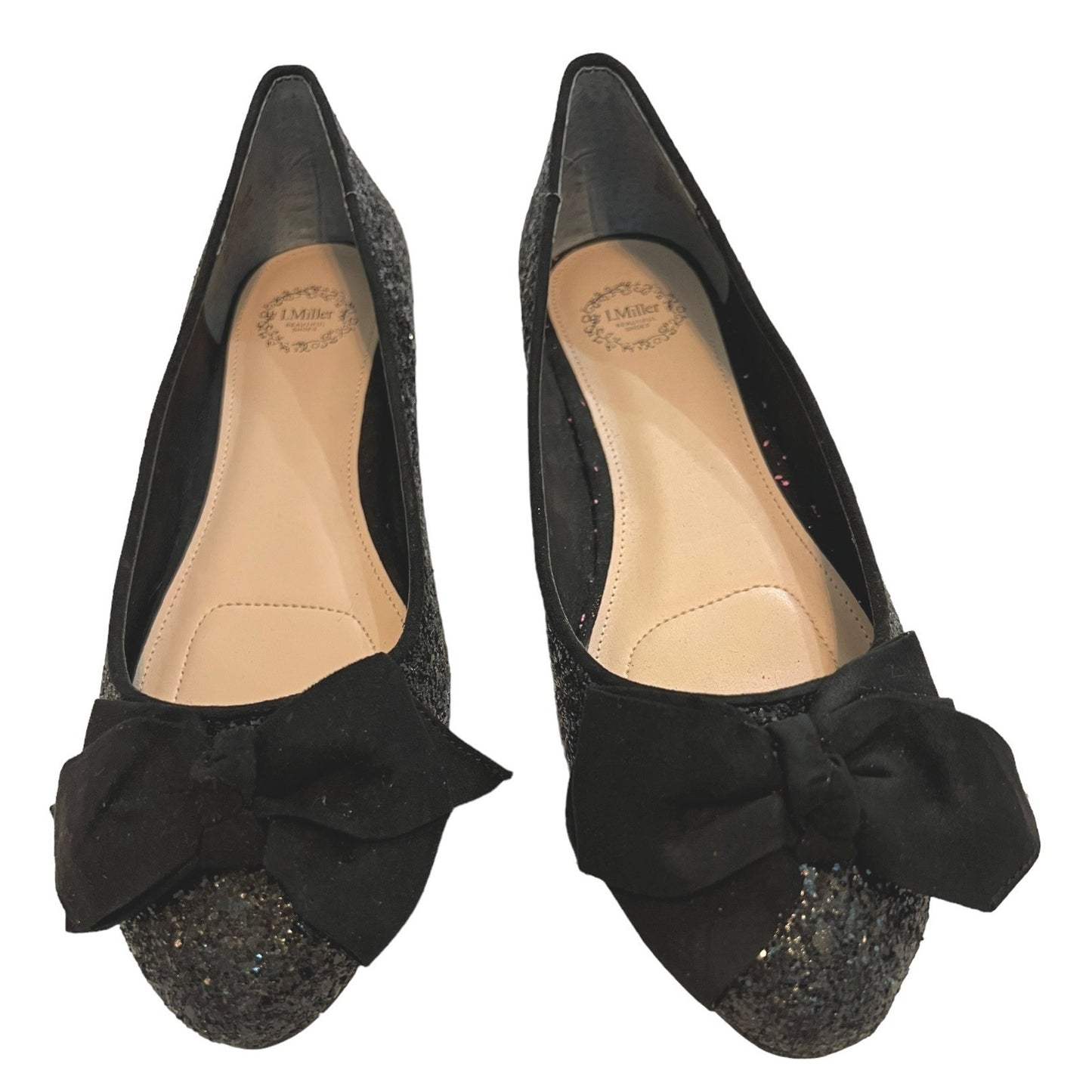I. Miller Black Glitter Ballet Flats W/ Bow 7.5M Women's Elegant Shoes