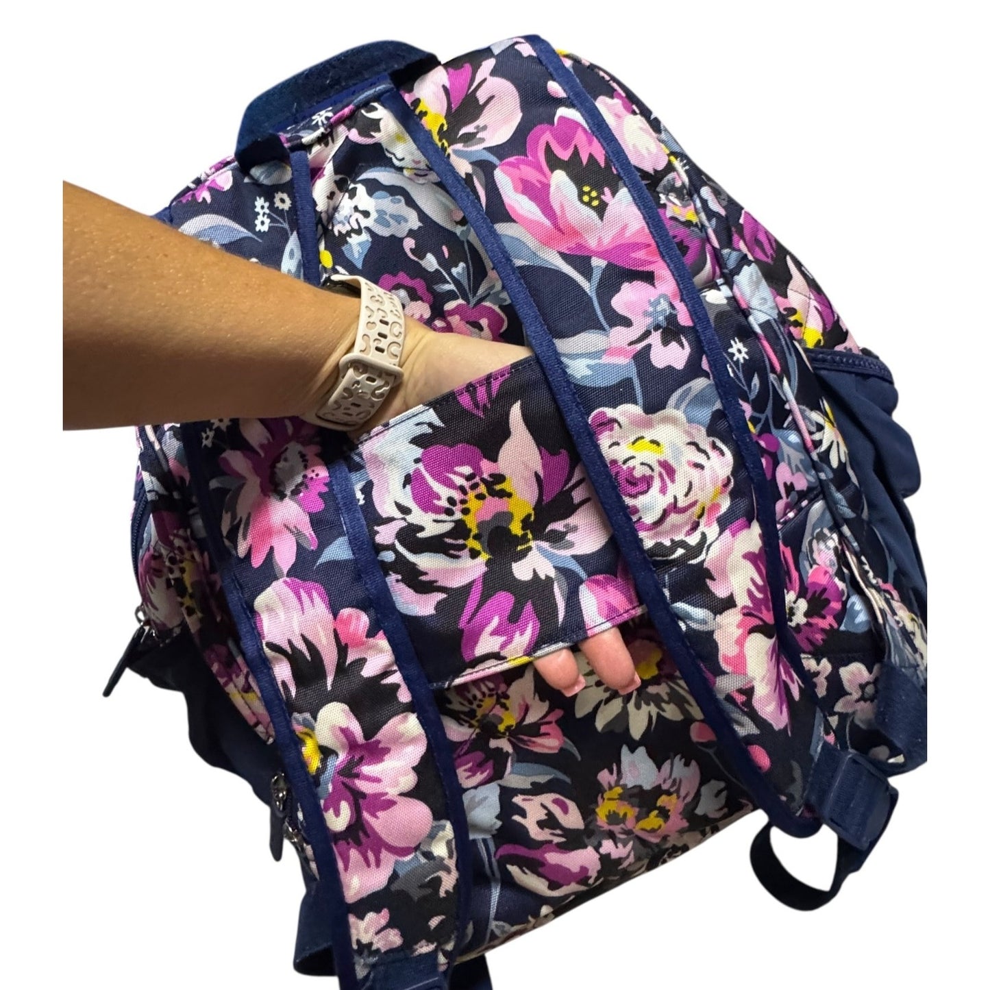 Vera Bradley Floral XL Backpack Navy & Pink With Multiple Compartments