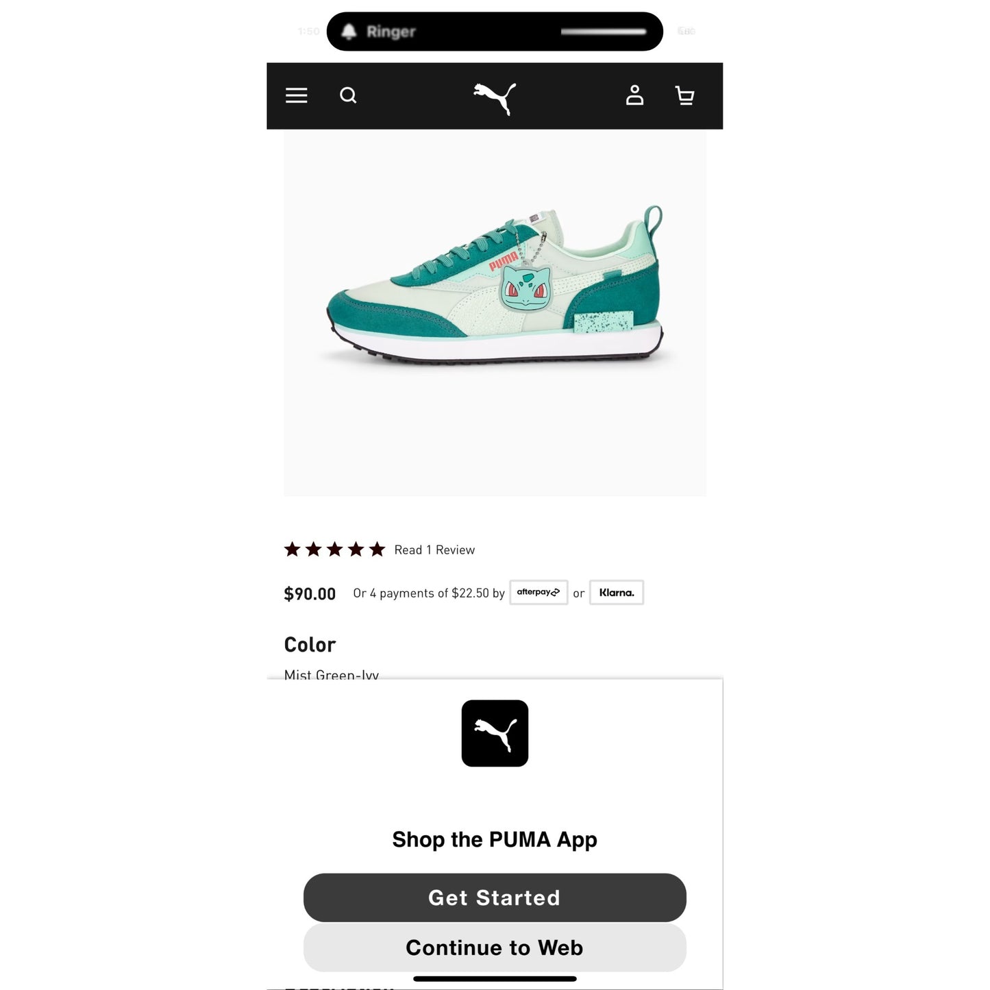 Puma X Pokémon Bulbasaur Kids Sneakers NIB Size 1.5C
