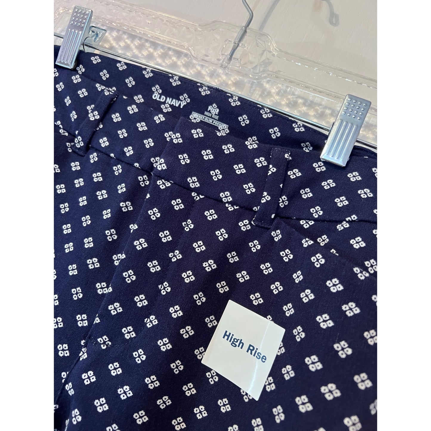 Old Navy High Rise Pixie Pants Navy Blue White Geometric Print Size 2