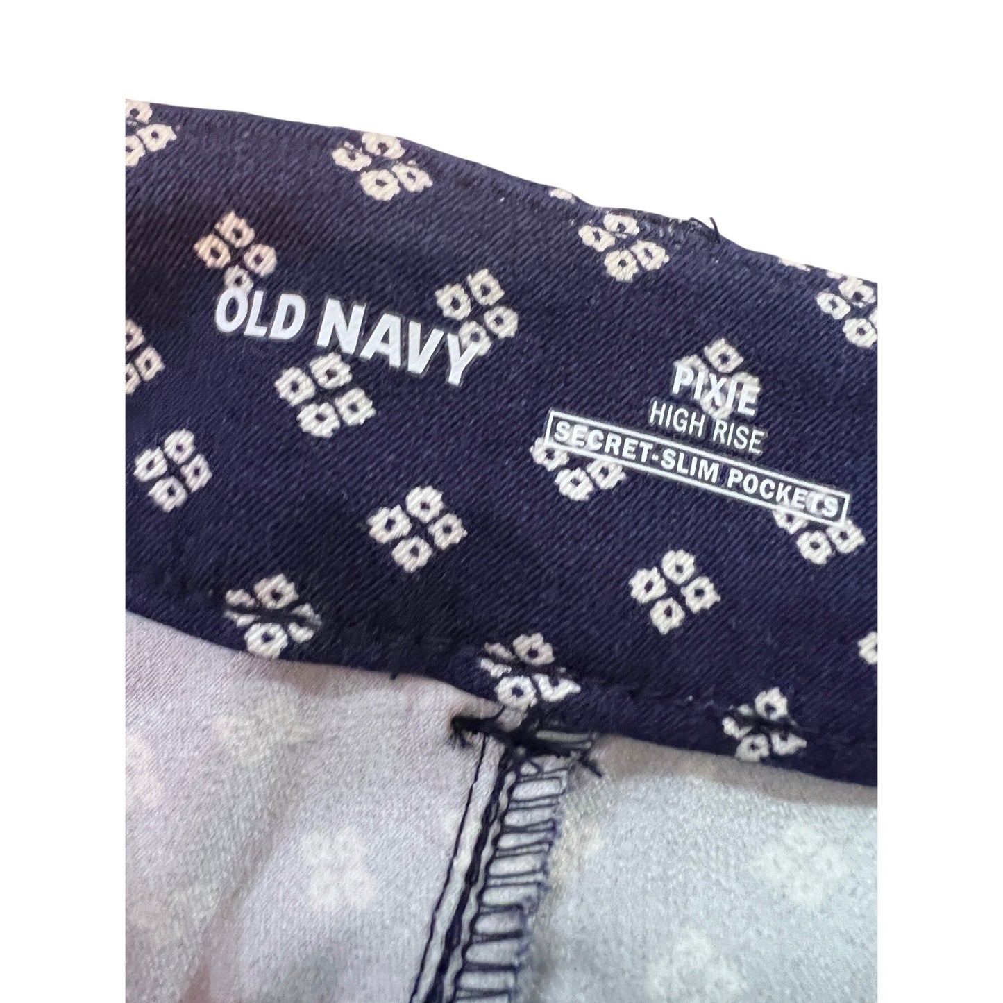 Old Navy High Rise Pixie Pants Navy Blue White Geometric Print Size 2