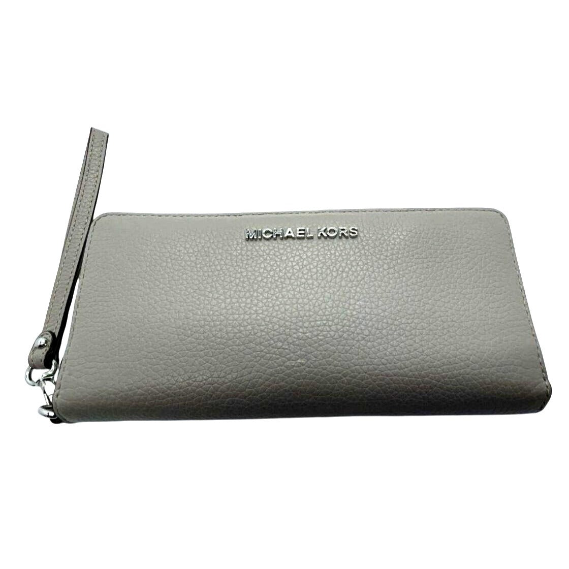 Michael Kors Pebbled Leather Wristlet Wallet With Card Slots & Zippered Closure - Gray