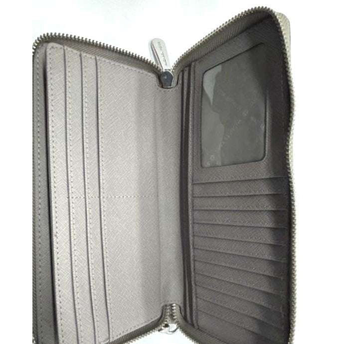 Michael Kors Pebbled Leather Wristlet Wallet With Card Slots & Zippered Closure - Gray