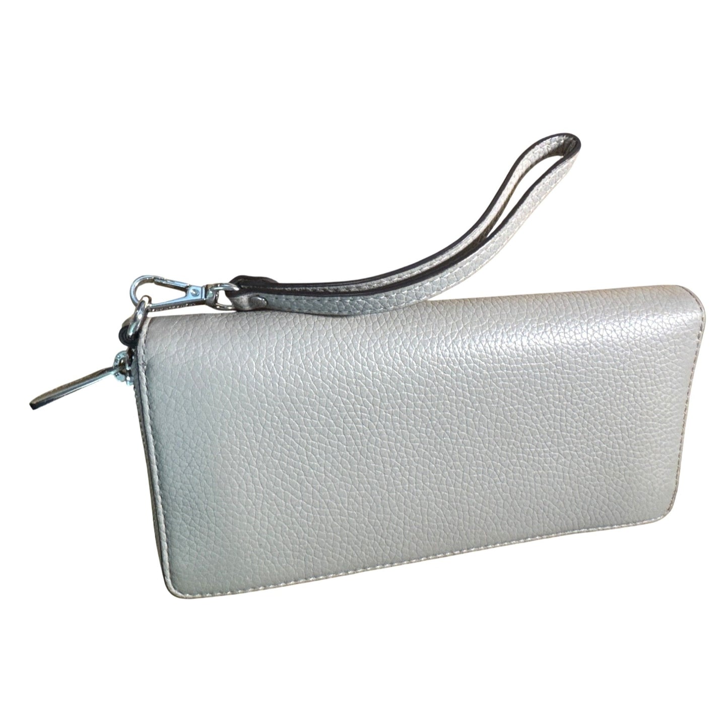 Michael Kors Pebbled Leather Wristlet Wallet With Card Slots & Zippered Closure - Gray