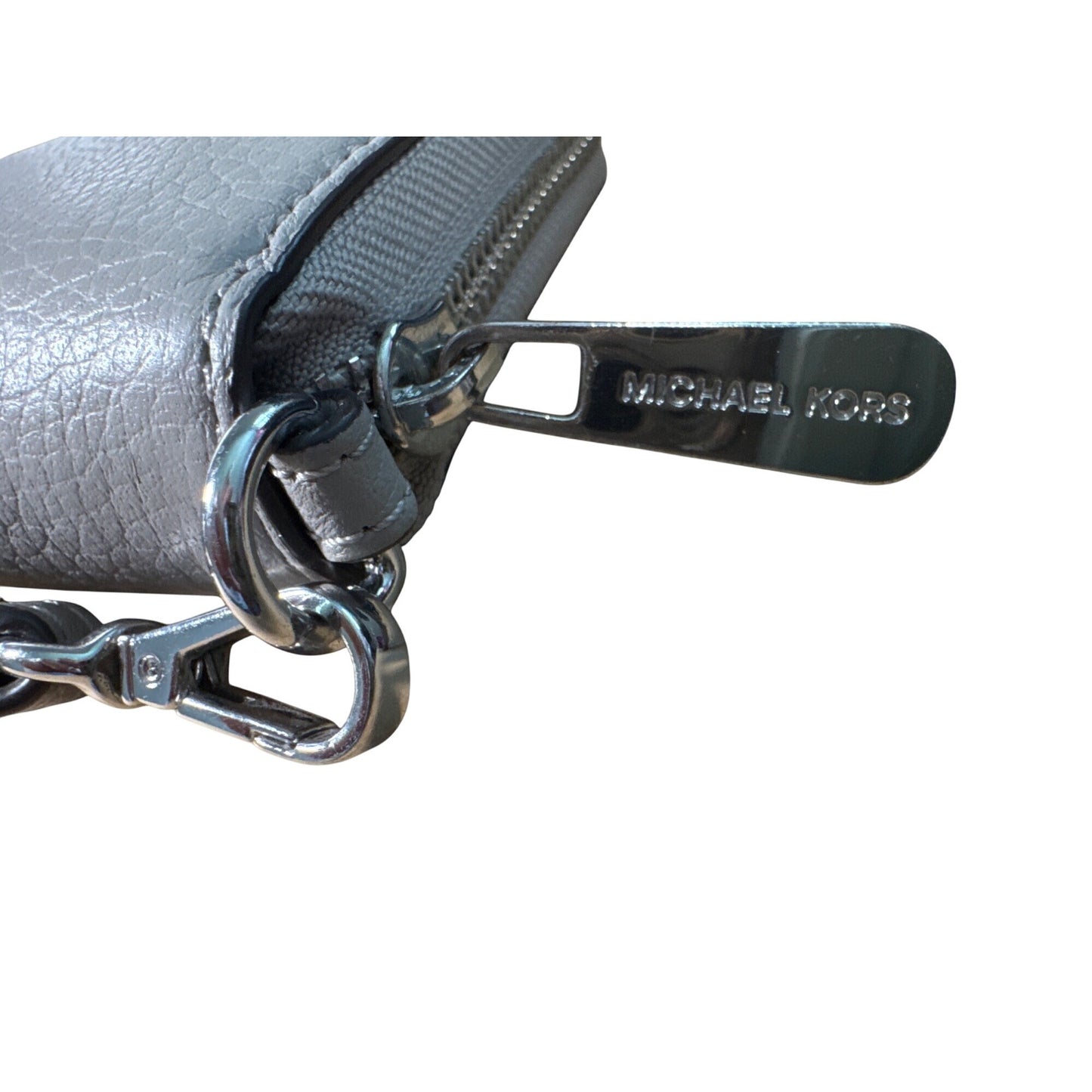 Michael Kors Pebbled Leather Wristlet Wallet With Card Slots & Zippered Closure - Gray