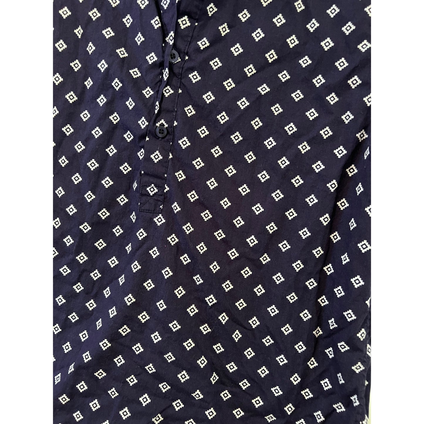 Carbon Mens Longer Length Navy Diamond Print Button-Up Shirt Size S