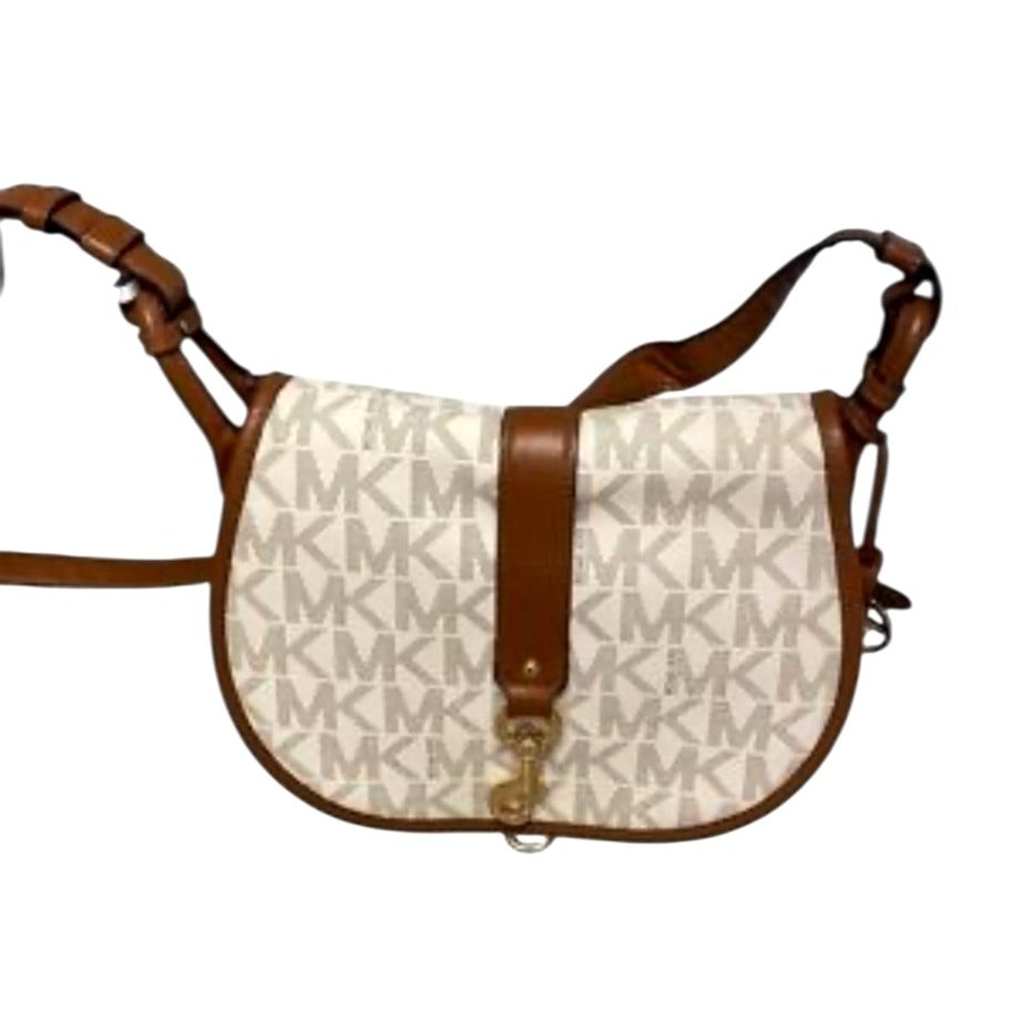 Michael Kors "Jamie" MK Signature Monogram Canvas Saddle Bag Crossbody Purse