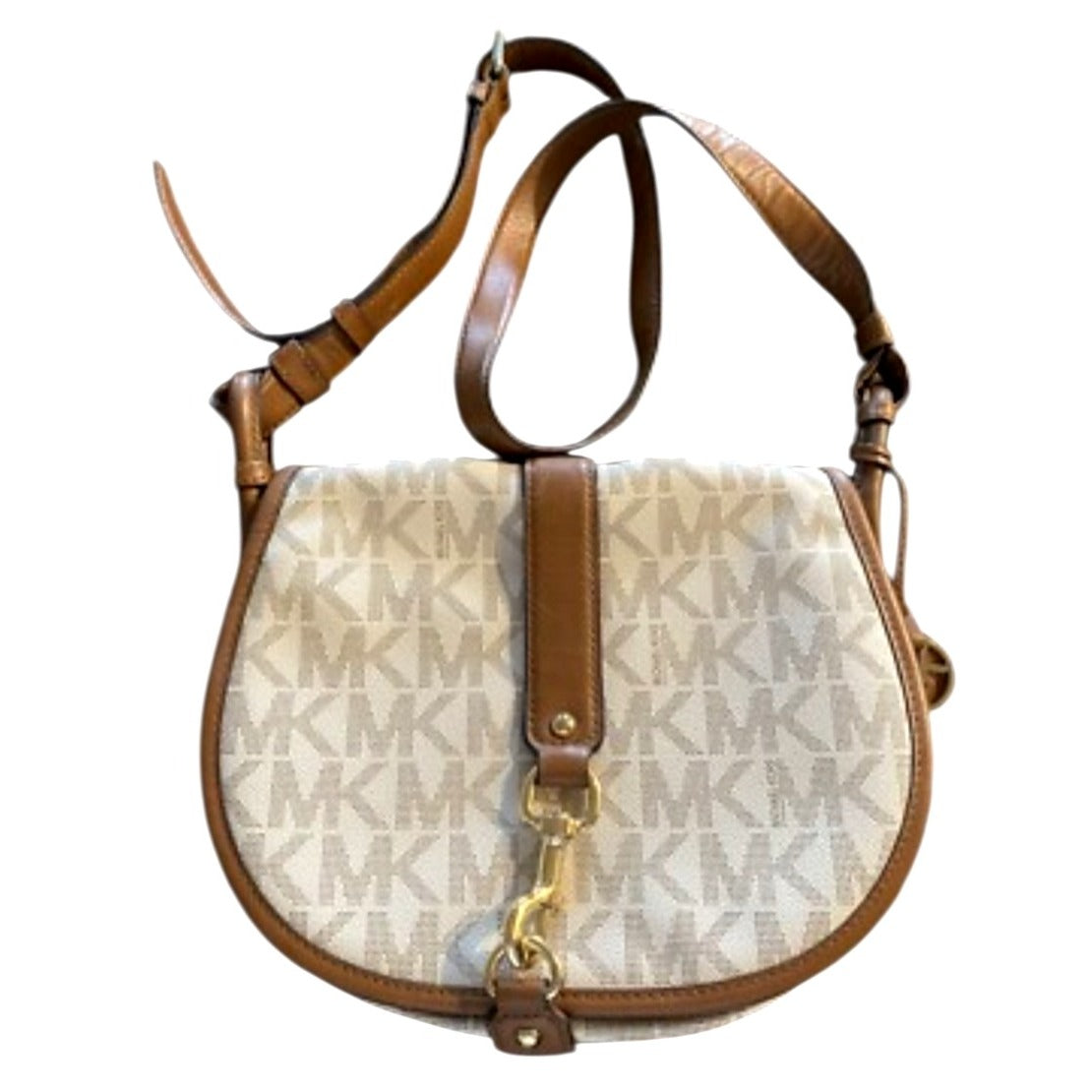Michael Kors "Jamie" MK Signature Monogram Canvas Saddle Bag Crossbody Purse