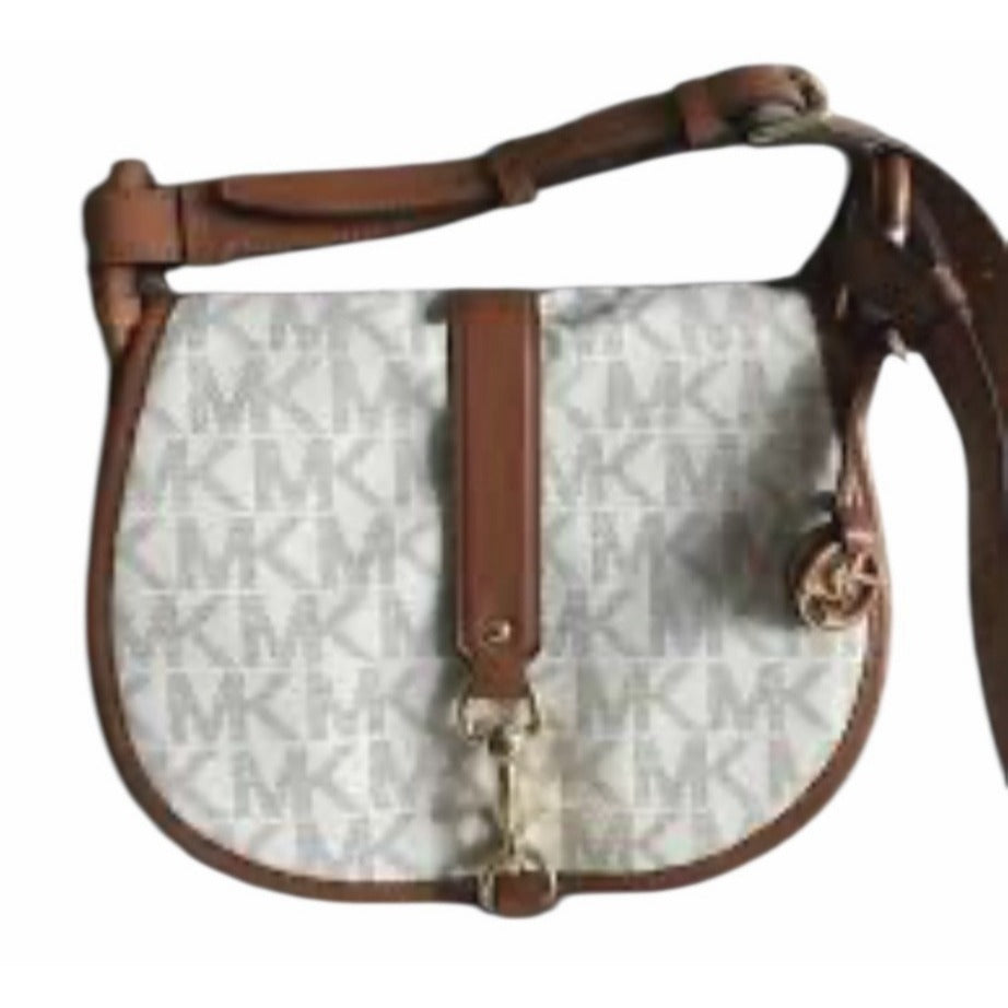 Michael Kors "Jamie" MK Signature Monogram Canvas Saddle Bag Crossbody Purse