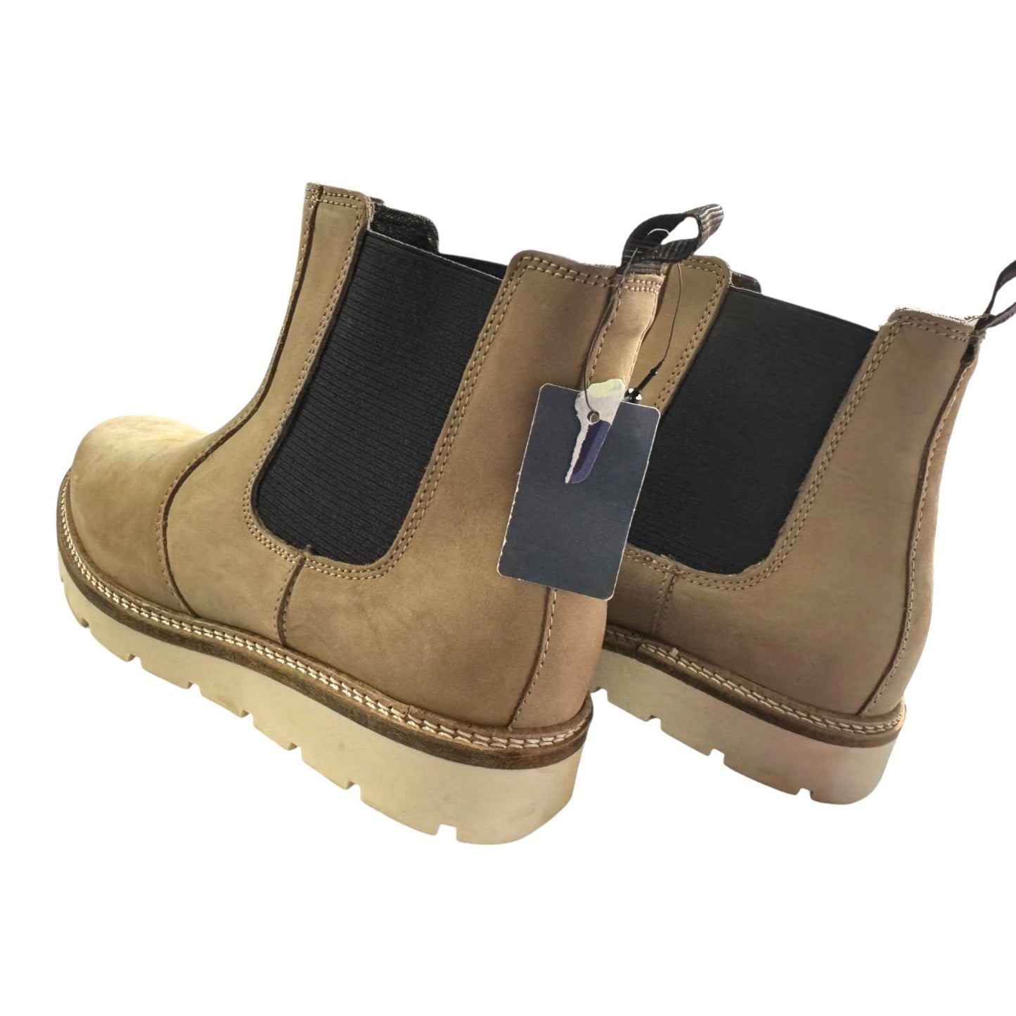 Women's Alpine Design Tan Leather Chelsea Boots With White Sole & Black Elastic Sides Size 6.5 NWT designed in Italy