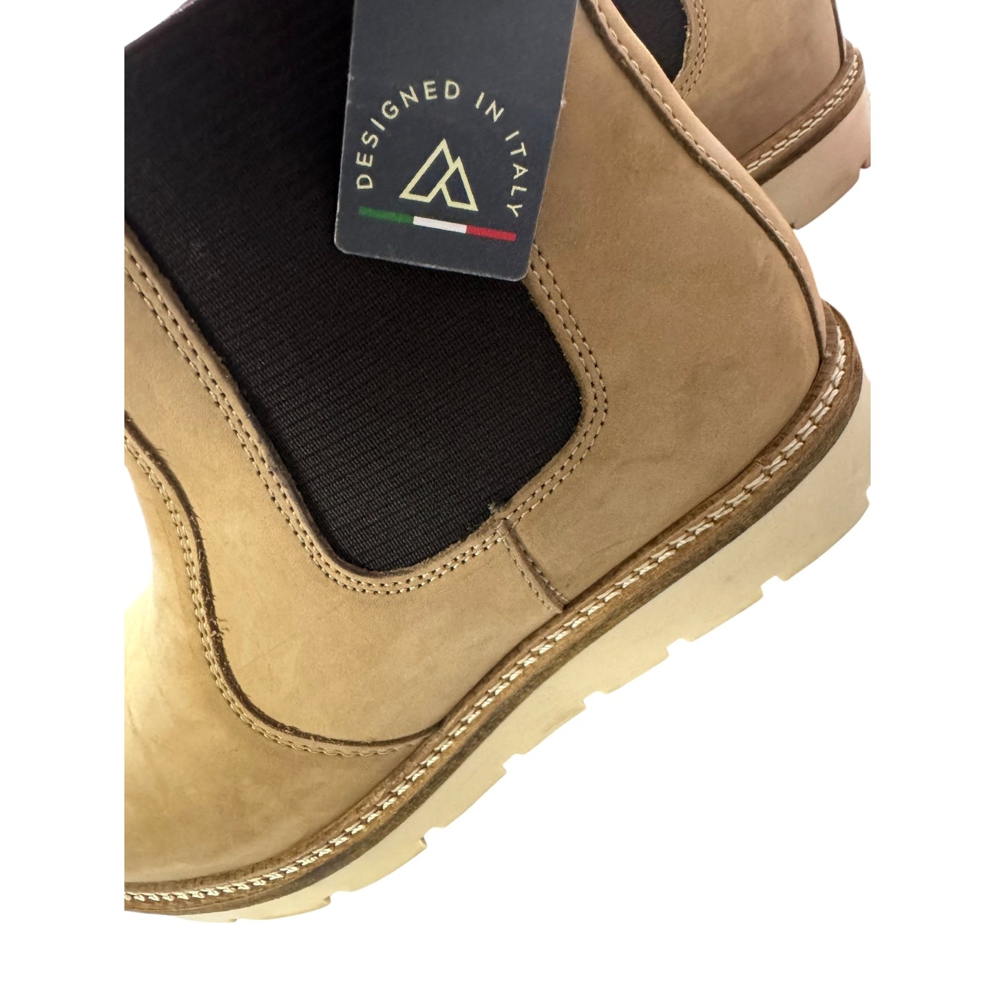 Women's Alpine Design Tan Leather Chelsea Boots With White Sole & Black Elastic Sides Size 6.5 NWT designed in Italy