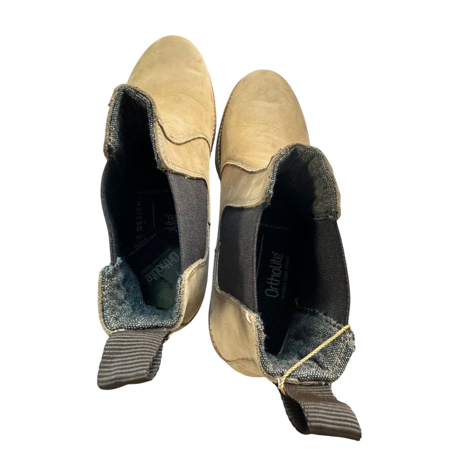 Women's Alpine Design Tan Leather Chelsea Boots With White Sole & Black Elastic Sides Size 6.5 NWT designed in Italy