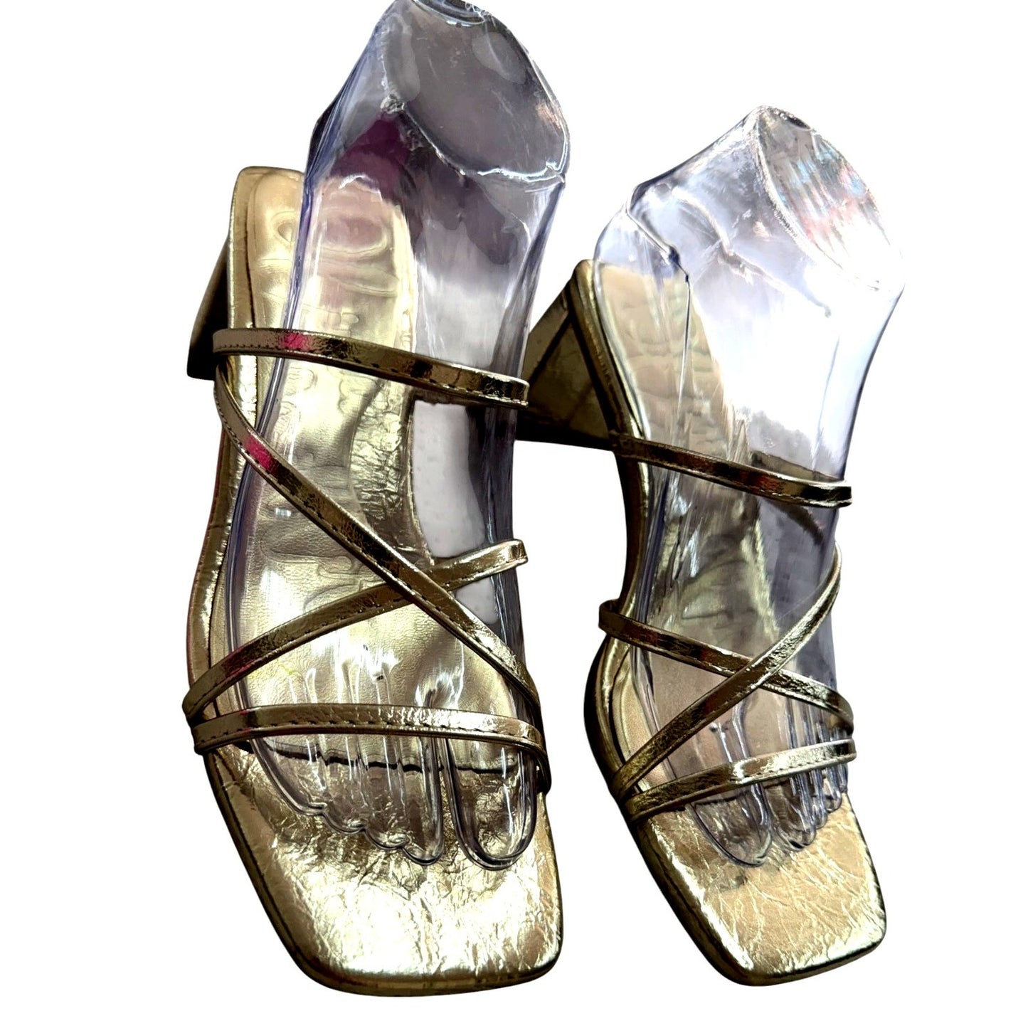 Olivia Miller Gold Strappy Square-Toe Block Heel Sandals Size 9