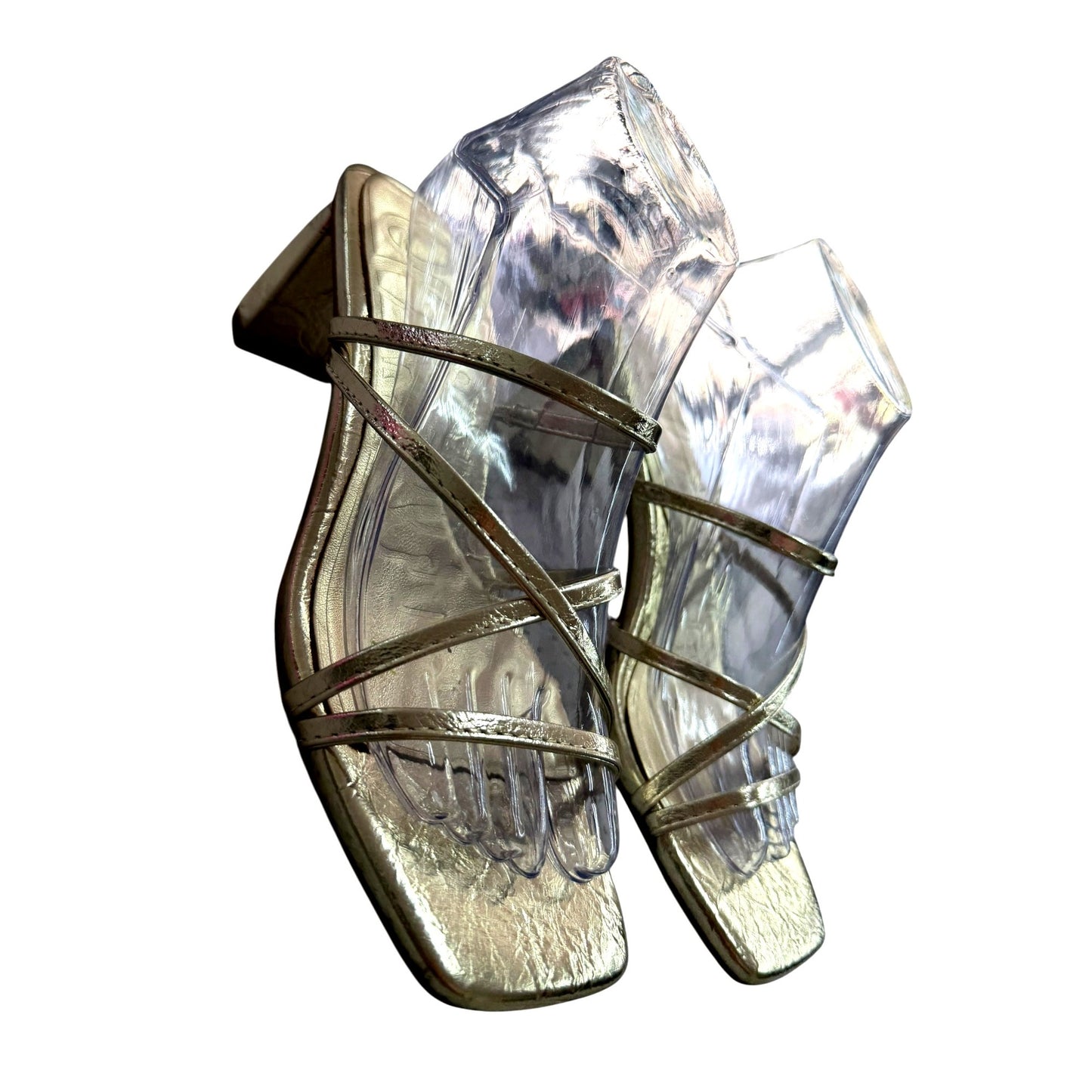 Olivia Miller Gold Strappy Square-Toe Block Heel Sandals Size 9