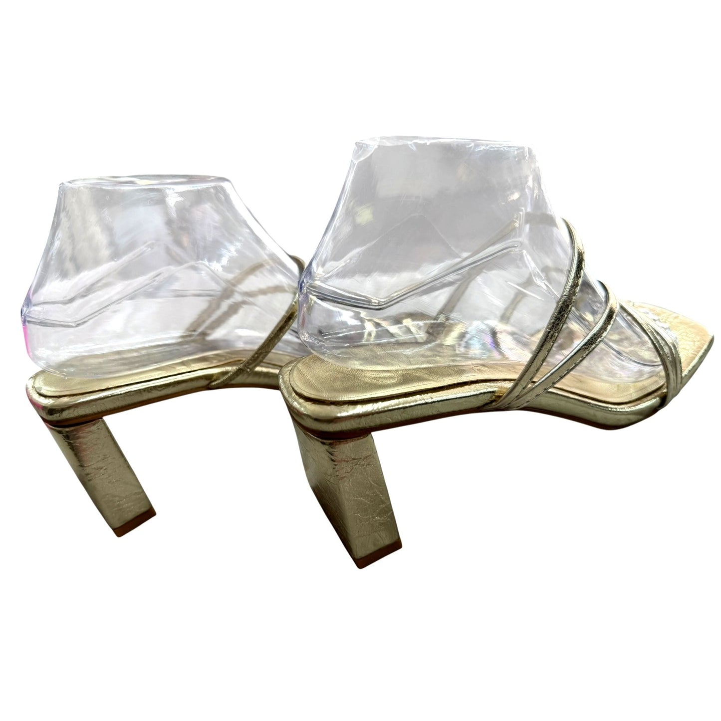 Olivia Miller Gold Strappy Square-Toe Block Heel Sandals Size 9