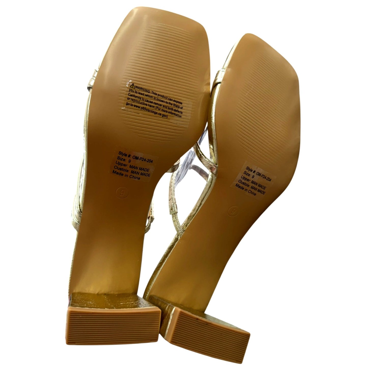 Olivia Miller Gold Strappy Square-Toe Block Heel Sandals Size 9