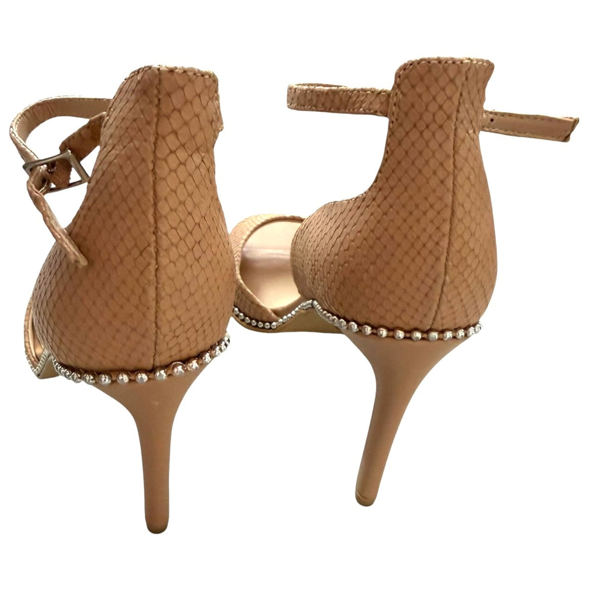 BCBGeneration Jessika Snake-Embossed Rhinestone Sandals Women's Size 7M
