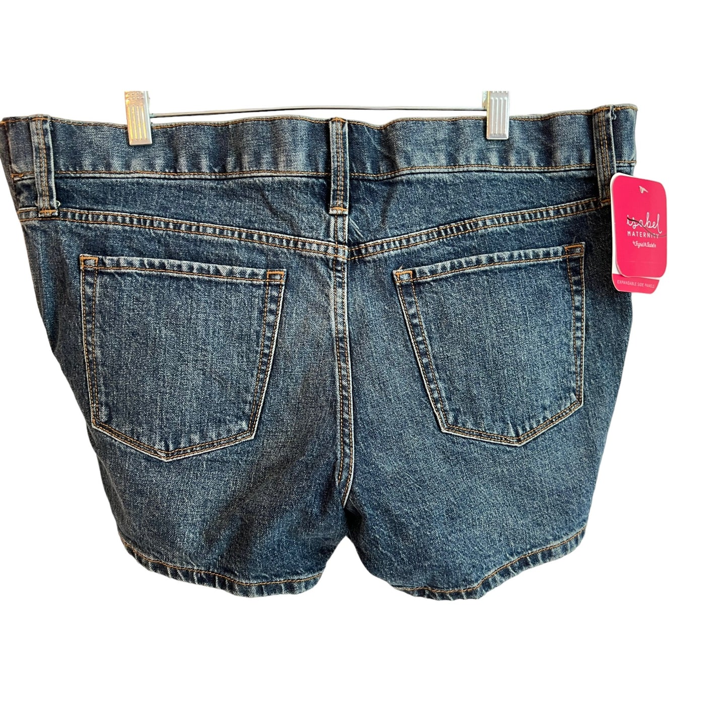Isabel Maternity Midi Denim Shorts W/ Expandable Panels Size 10 NWT