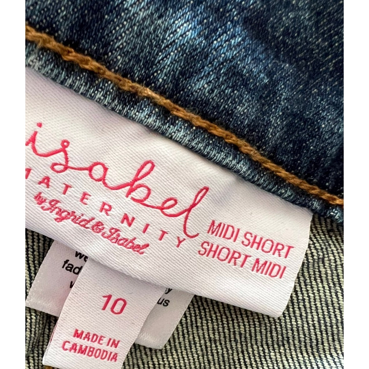 Isabel Maternity Midi Denim Shorts W/ Expandable Panels Size 10 NWT