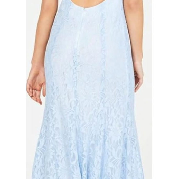 Morgan & CO. Blue V-Neck Glitter Lace Open Back Dress Size 7 NWOT