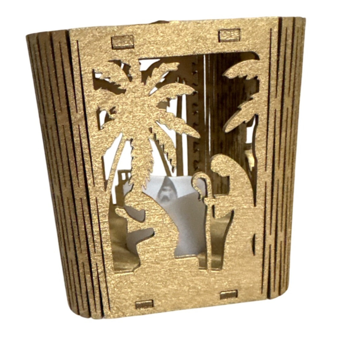 Custom Gold Nativity Scene Tealight Candle Holder/Christmas Ornament