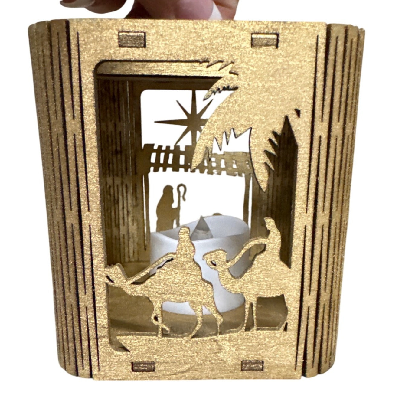 Custom Gold Nativity Scene Tealight Candle Holder/Christmas Ornament