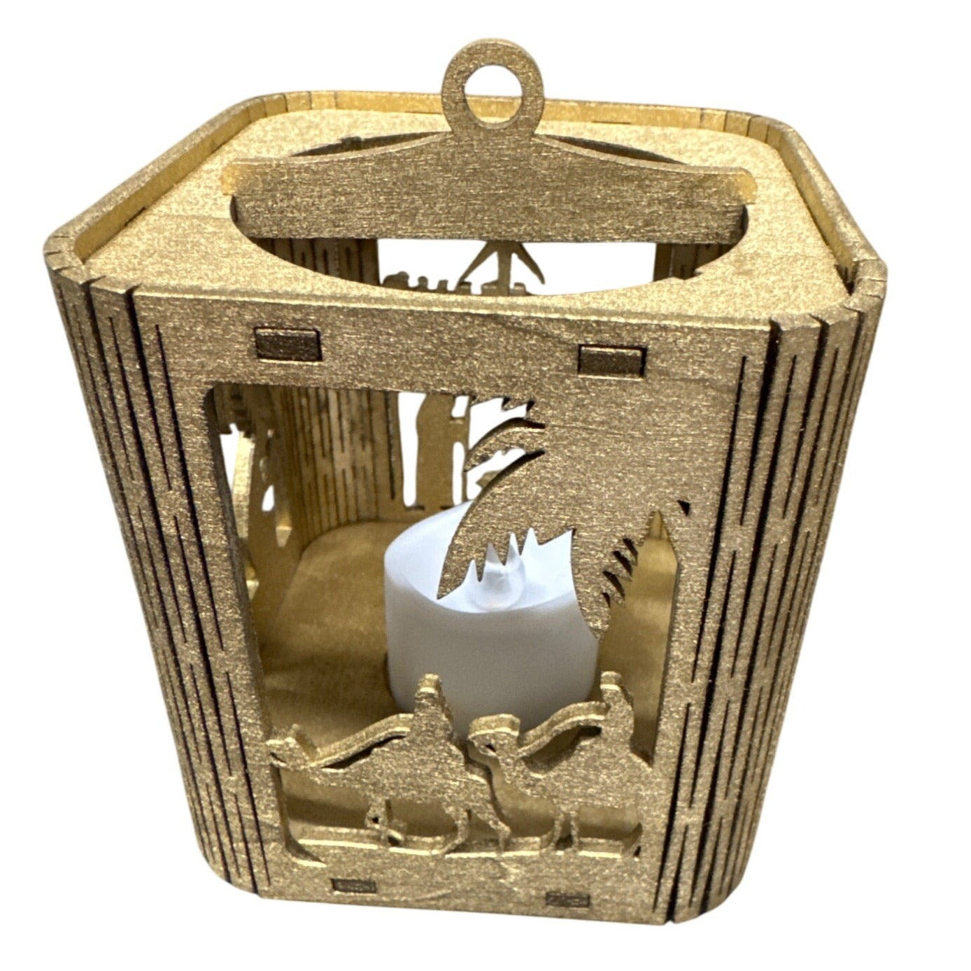 Custom Gold Nativity Scene Tealight Candle Holder/Christmas Ornament