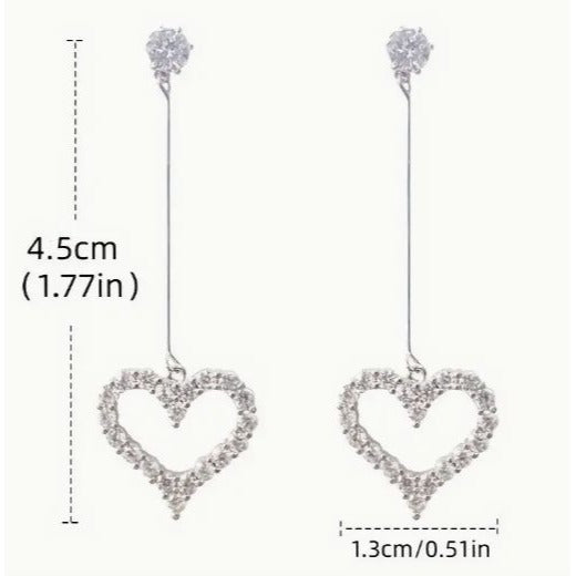 Silver-Tone Rhinestone Heart Dangling Earrings With Stud Design