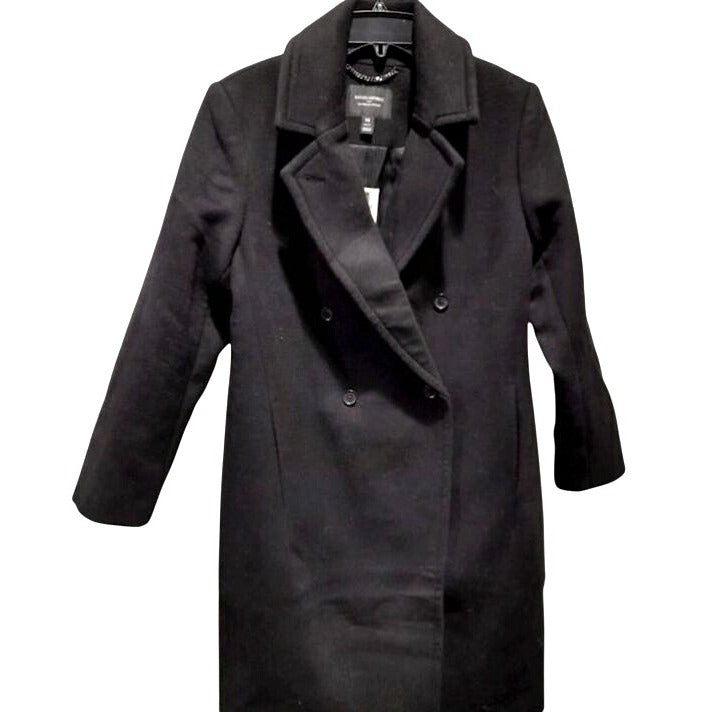 Banana Republic Womens XS Petite Black Wool Blend Timeless Topcoat Double-Breasted Mid-Length