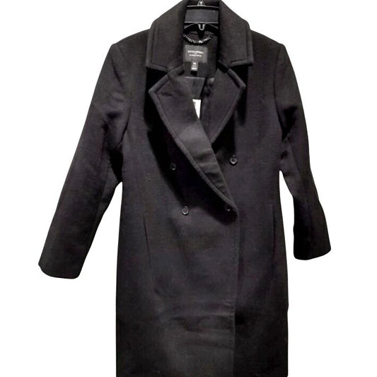 Banana Republic Womens XS Petite Black Wool Blend Timeless Topcoat Double-Breasted Mid-Length