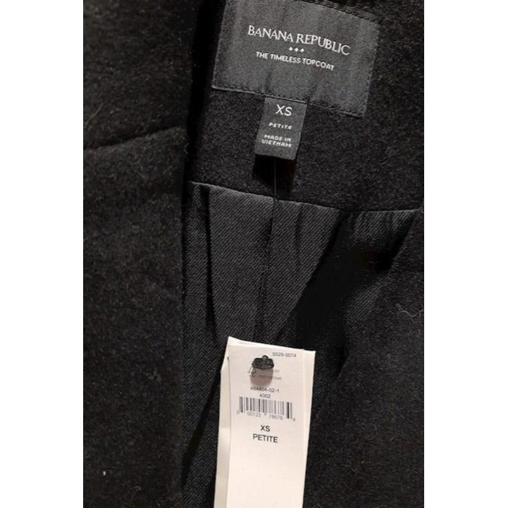 Banana Republic Womens XS Petite Black Wool Blend Timeless Topcoat Double-Breasted Mid-Length