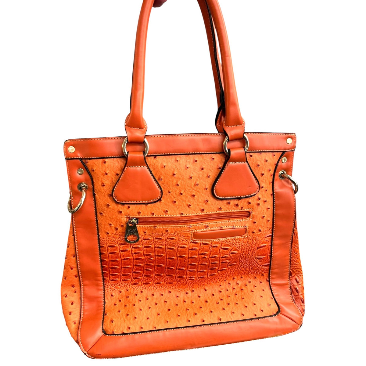 Rustic Couture Orange shoulder Bag with Matching Wallet Ostrich Embossed