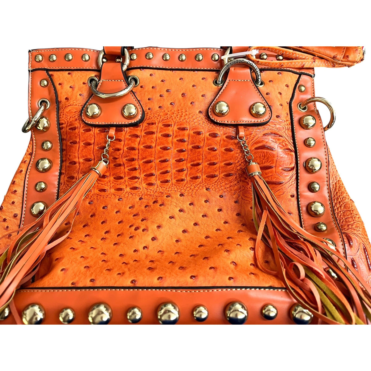 Rustic Couture Orange shoulder Bag with Matching Wallet Ostrich Embossed