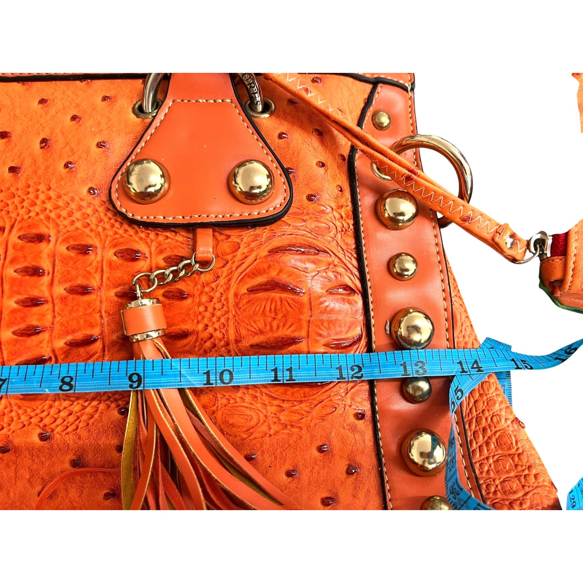 Rustic Couture Orange shoulder Bag with Matching Wallet Ostrich Embossed