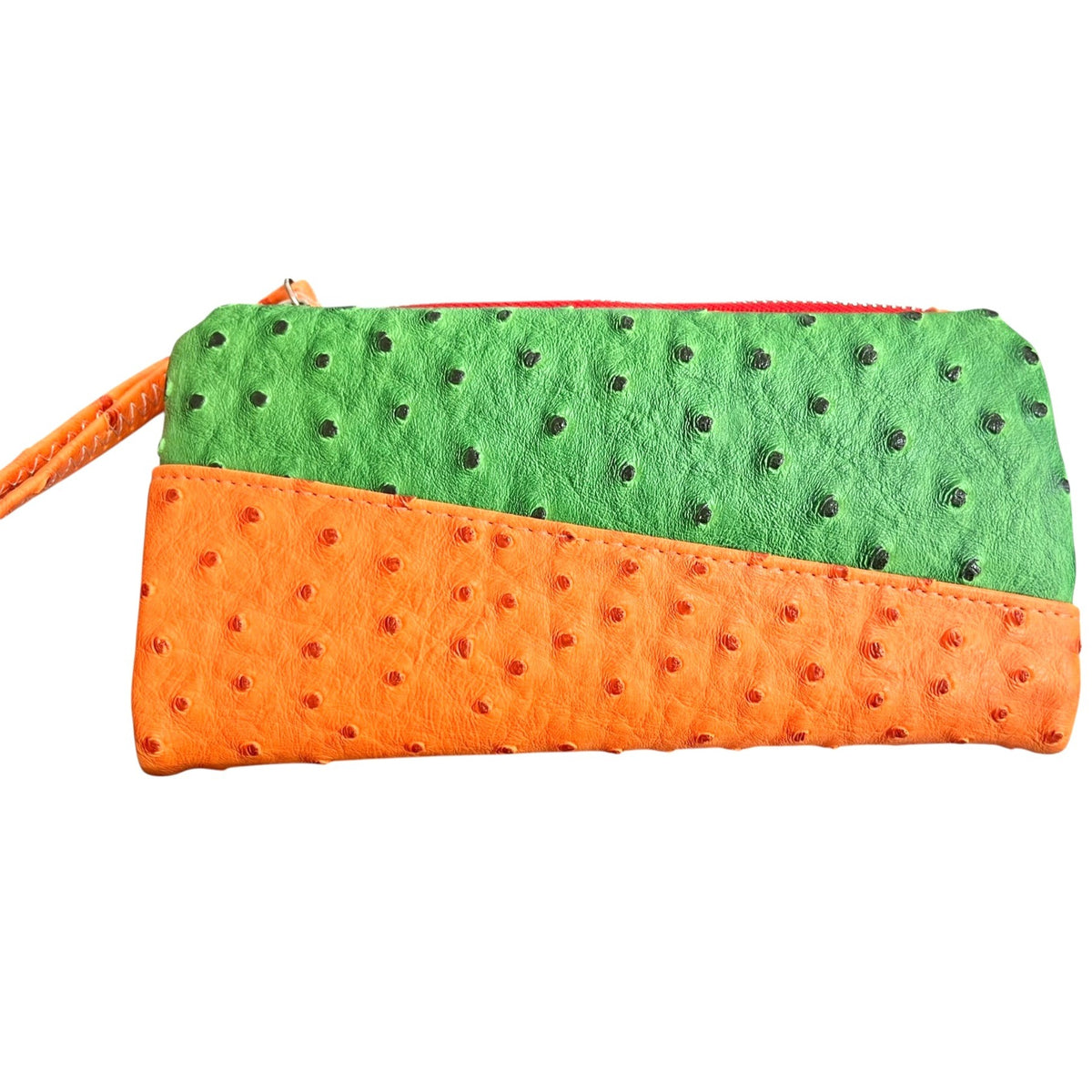 Rustic Couture Orange shoulder Bag with Matching Wallet Ostrich Embossed