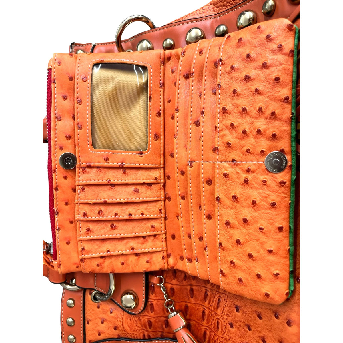 Rustic Couture Orange shoulder Bag with Matching Wallet Ostrich Embossed