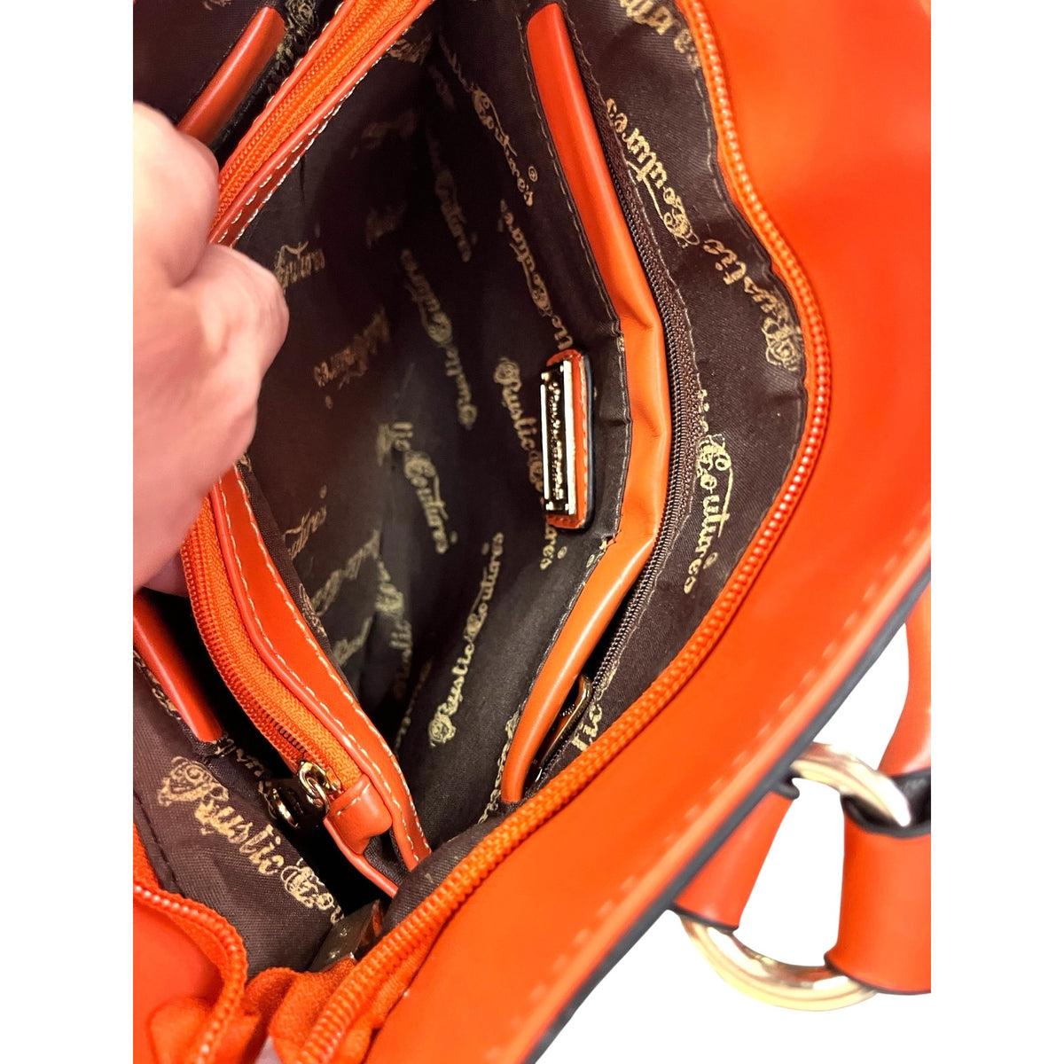 Rustic Couture Orange shoulder Bag with Matching Wallet Ostrich Embossed