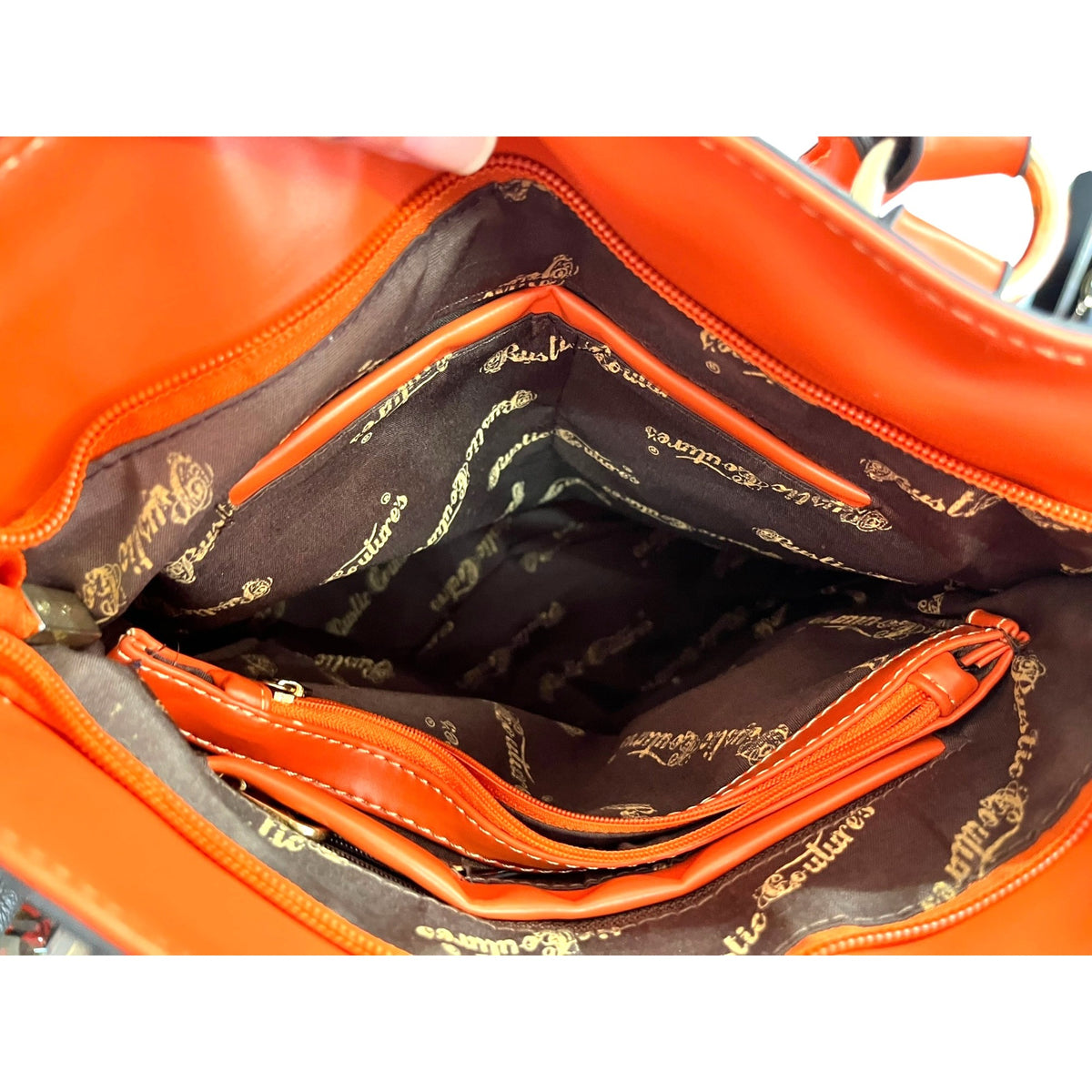 Rustic Couture Orange shoulder Bag with Matching Wallet Ostrich Embossed