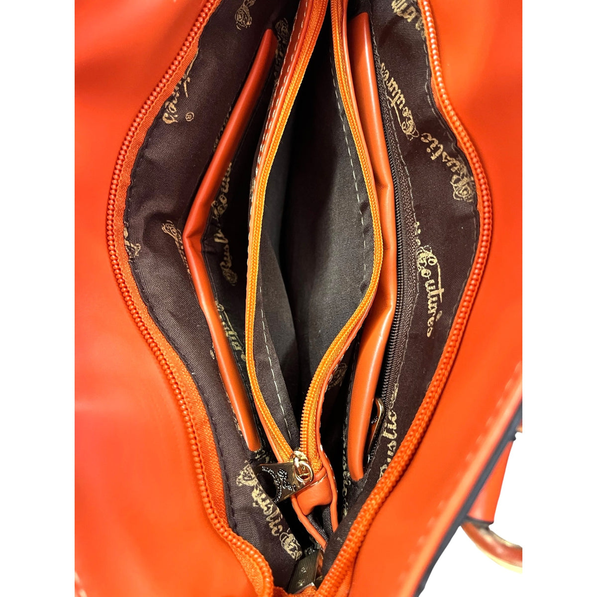 Rustic Couture Orange shoulder Bag with Matching Wallet Ostrich Embossed