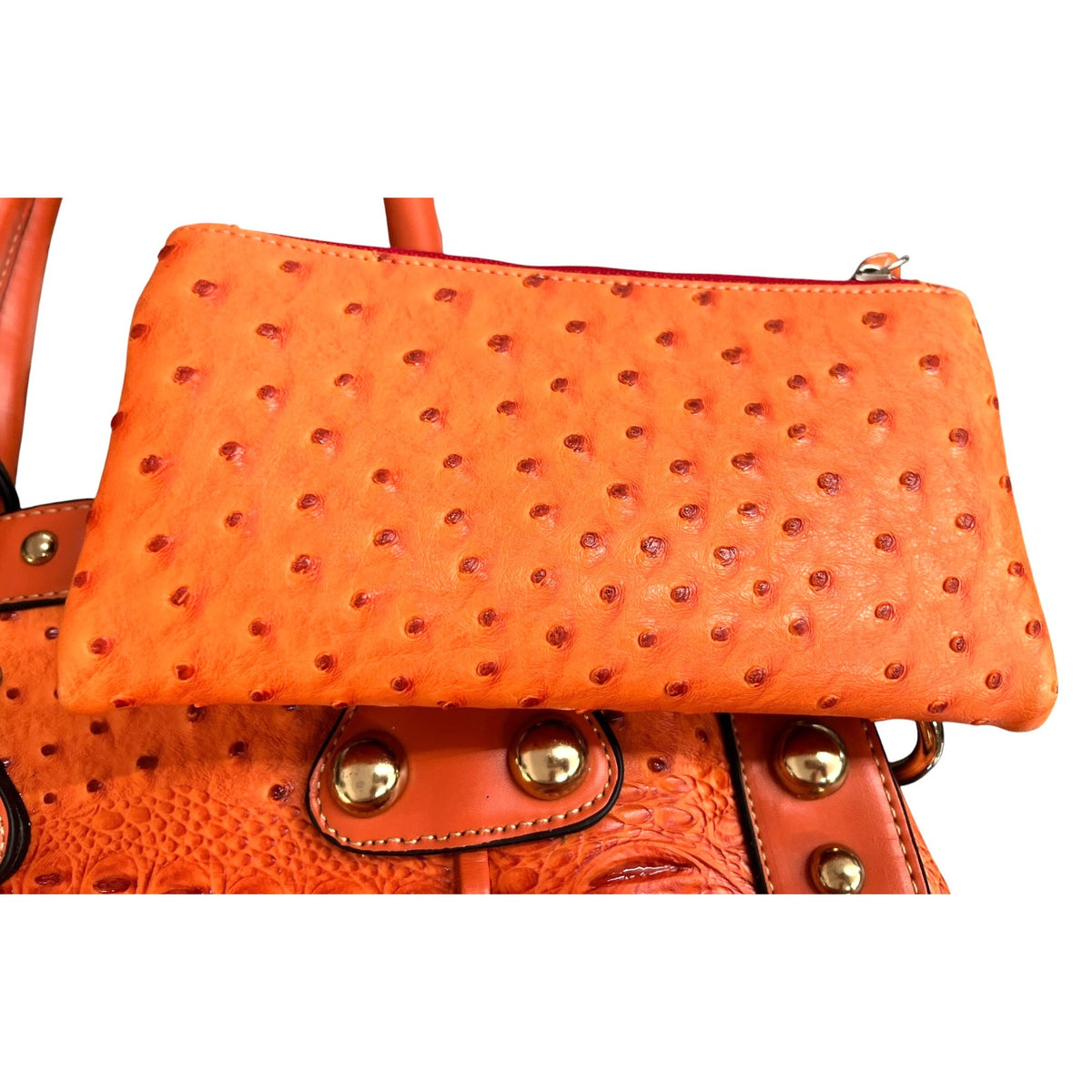 Rustic Couture Orange shoulder Bag with Matching Wallet Ostrich Embossed
