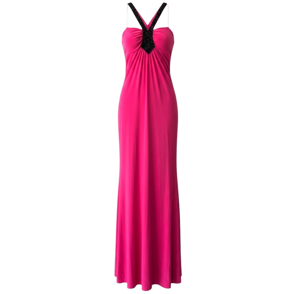Faviana Pink Beaded V-Neck Formal Gown Evening Dress Size S