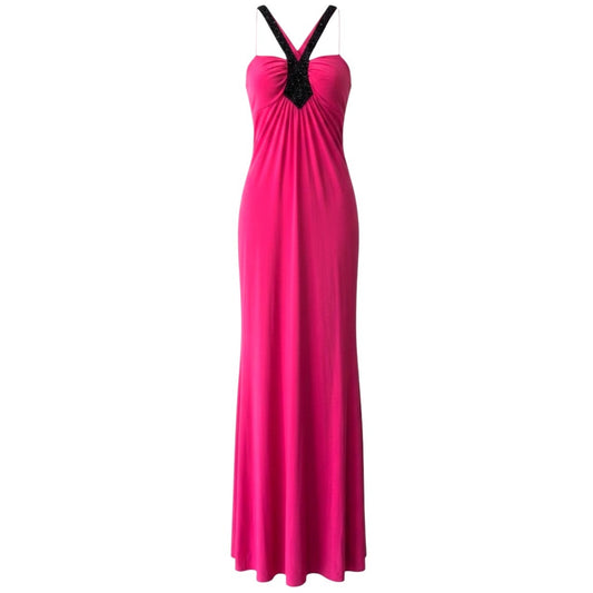 Faviana Pink Beaded V-Neck Formal Gown Evening Dress Size S