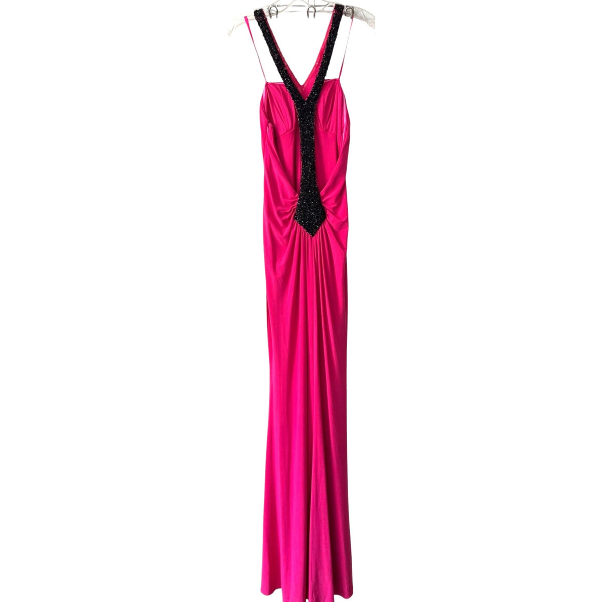 Faviana Pink Beaded V-Neck Formal Gown Evening Dress Size S