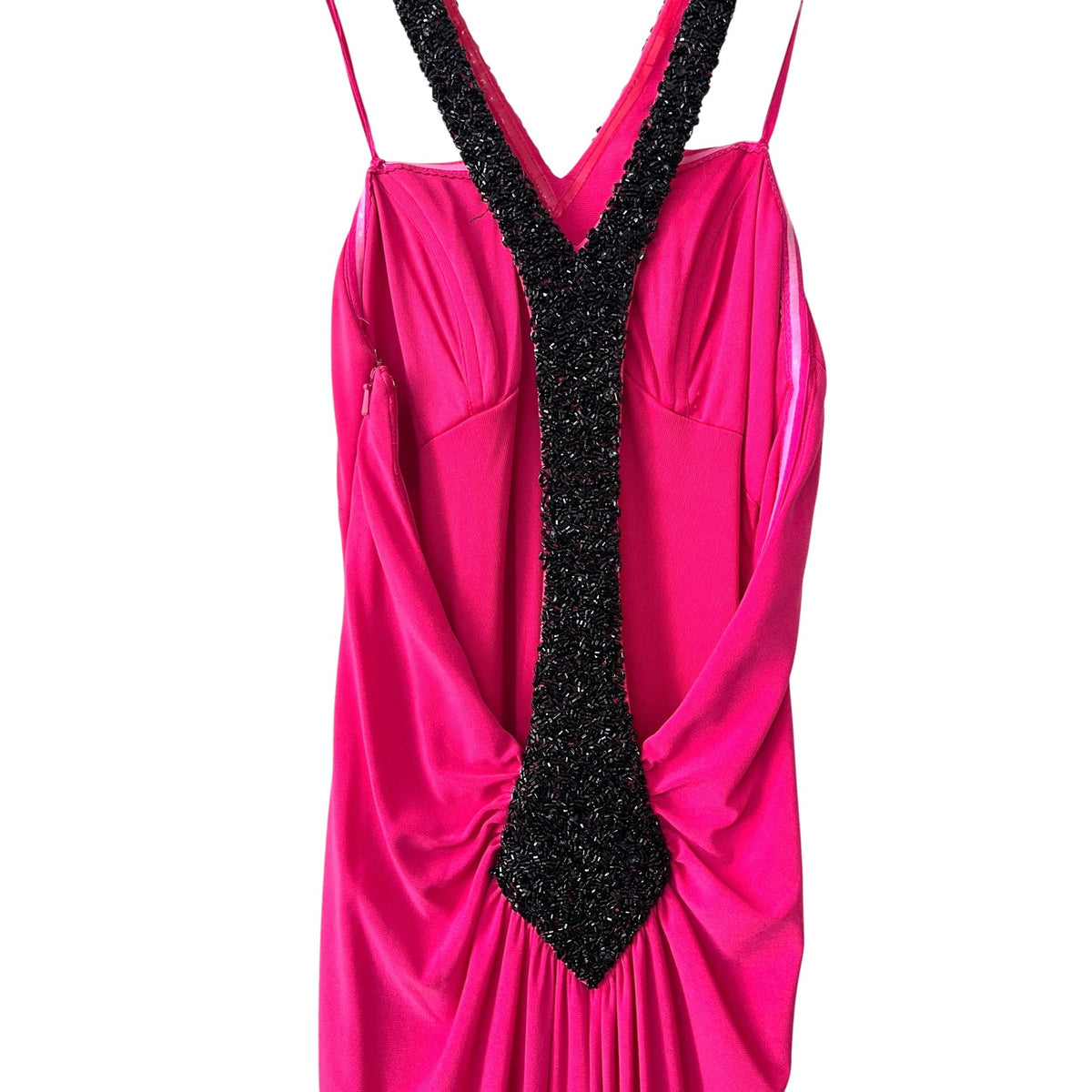 Faviana Pink Beaded V-Neck Formal Gown Evening Dress Size S