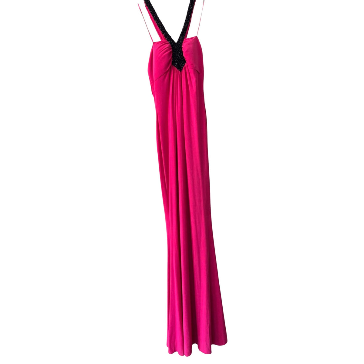 Faviana Pink Beaded V-Neck Formal Gown Evening Dress Size S